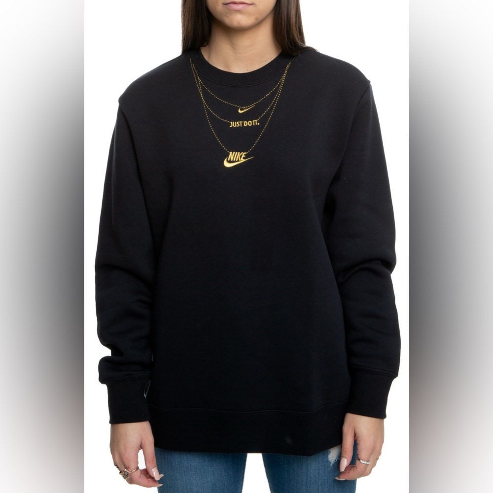 Women’s NIKE Glam Dunk Crew Sweatshirt w/ Gold Necklace Graphics SZ XS